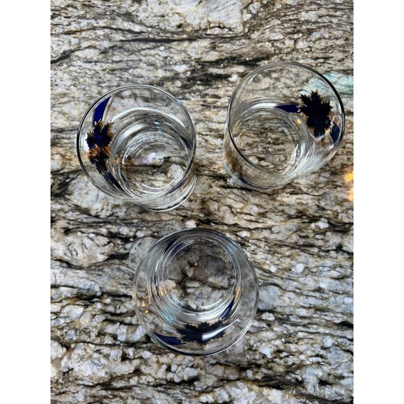 Vintage lot Of 3 MCM 22k Fred Press Signed Blue 22K Gold Rocks Glass 3.5 Leaf - Picture 4 of 9